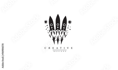 Fireworks rocket icon vector, filled flat black logo white background