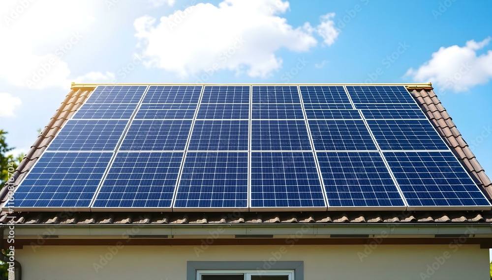 Residential Solar Panel Installation on a Roof under a Sunny Sky Residential Solar Panel Installation on a Roof under a Sunny Sky