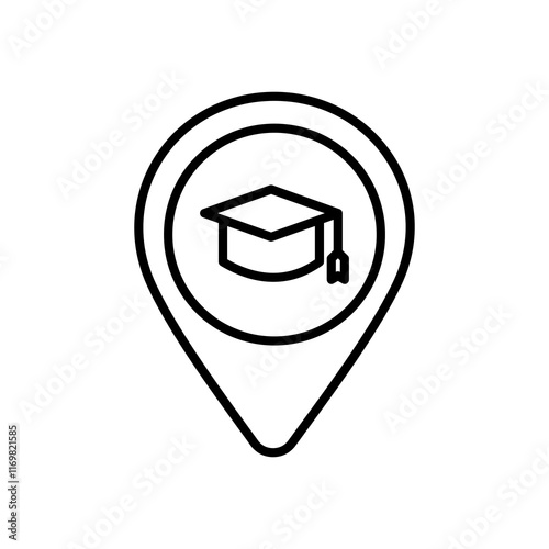 icon location academic, word graduation cap location marker design for educational themed projects targeting graduates and students. Suitable for educational websites and designs.