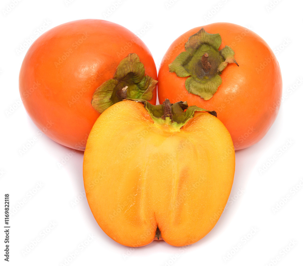 Persimmon whole and half isolated on white background Persimmon whole and half isolated on white background