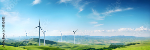 Wallpaper Mural Harmony in Green Energy: Wind Turbines in Lush Valley Against Clear Blue Sky Torontodigital.ca