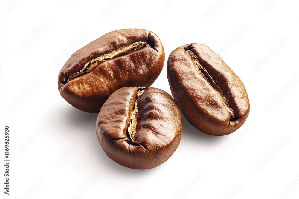 Three roasted coffee beans on a white background Three roasted coffee beans on a white background