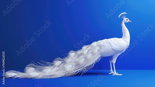 Elegant white peacock preening on a royal blue background 32k, full ultra HD, high resolution photo