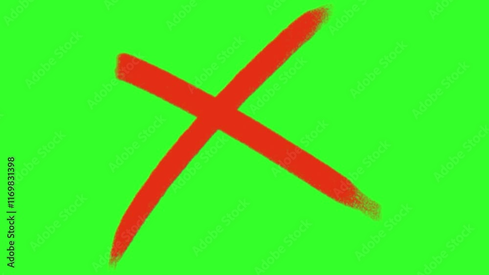 red cross mark, Prohibition. Error. Green screen footage
