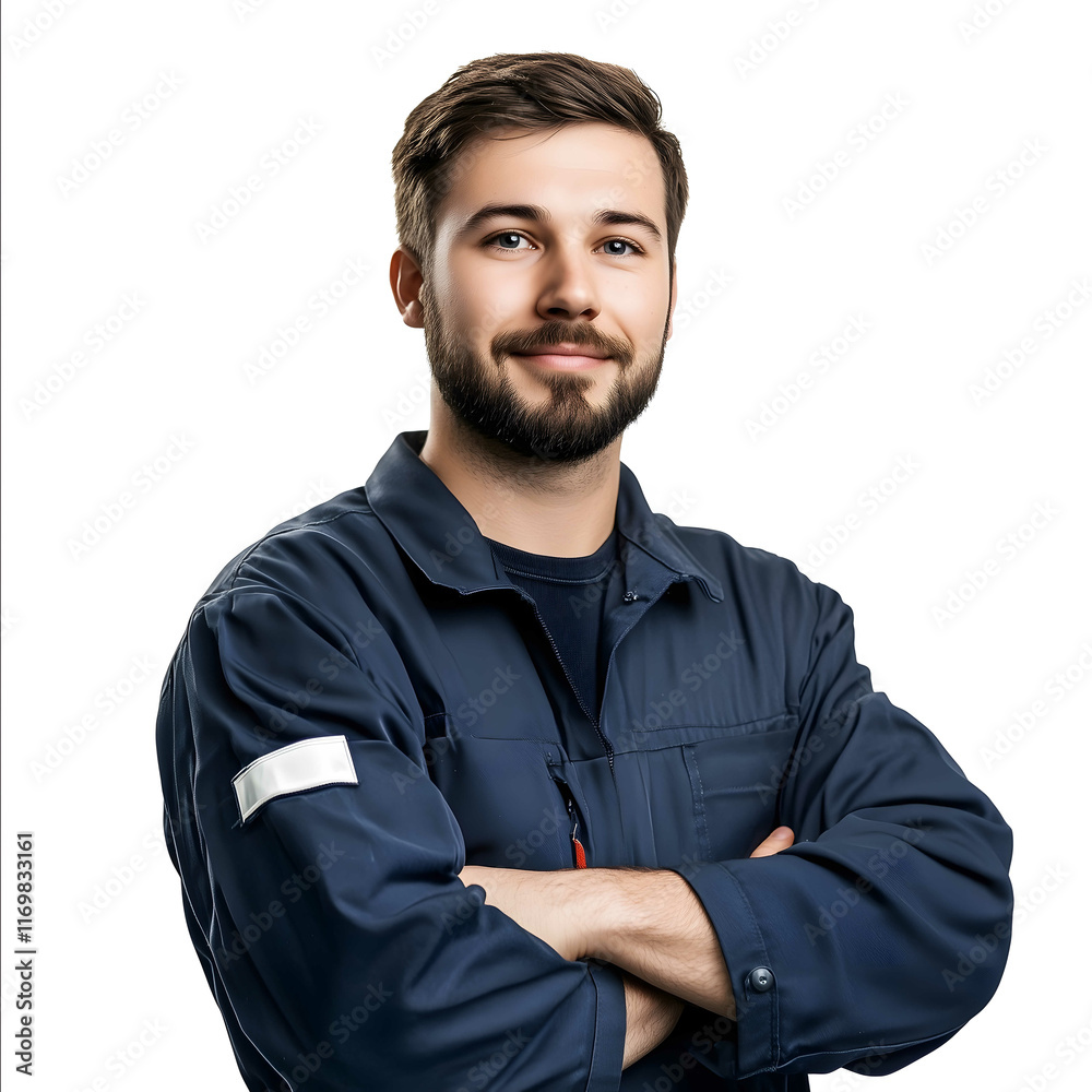 Male vehicle engineer white background looking forward and a little smile Only the upper body Male vehicle engineer white background looking forward and a little smile Only the upper body