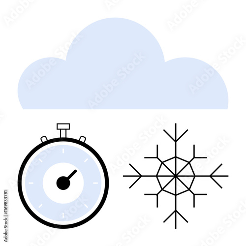 Cloud stopwatch and snowflake symbols. Ideal for weather, time management, climate, sports timing, winter-themed, seasonal changes, and freezing concepts. Line metaphor