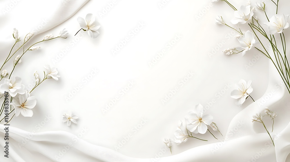 White Flowers and Fabric Create Elegant Composition White Flowers and Fabric Create Elegant Composition