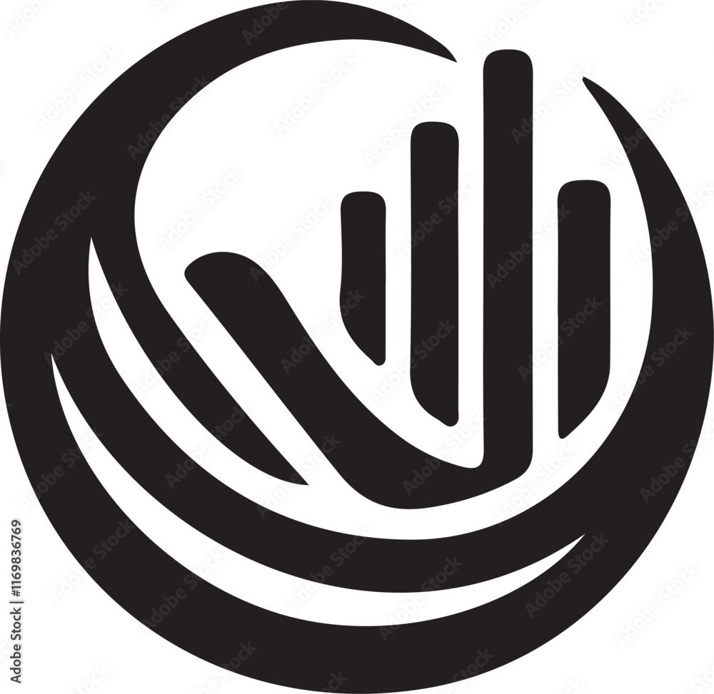 Fototapeta premium Modern abstract big urban high rise building anagram symbol logo icon design as a silhouette depiction of a growing big company mascot emblem
