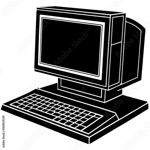 Desktop Computer Silhouette on White Background