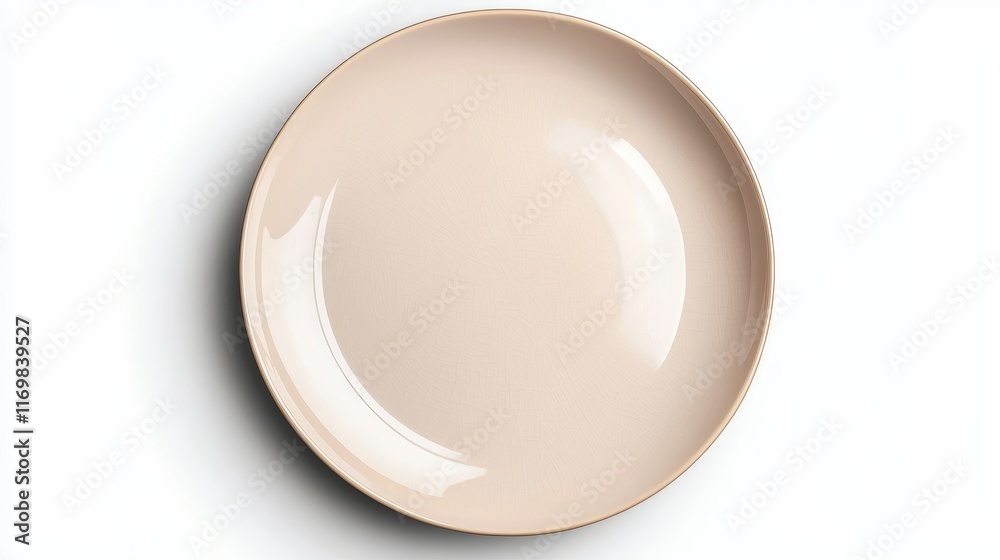 A ceramic round plate, top-down view, modern minimalistic design, realistic lighting, isolated on white background A ceramic round plate, top-down view, modern minimalistic design, realistic lighting, isolated on white background