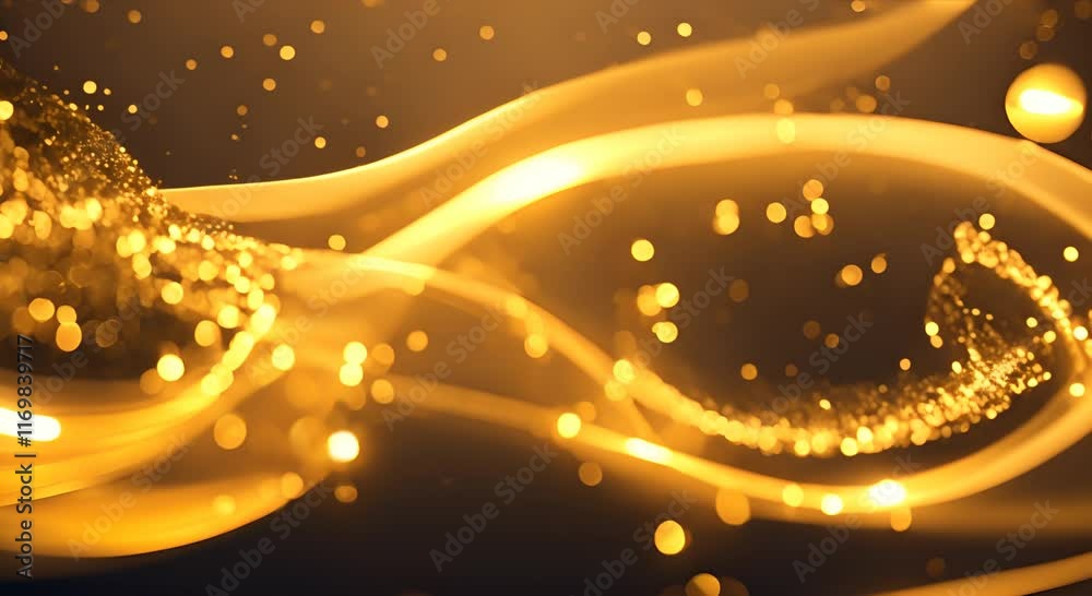 Gold background with glowing particles and dust swirls 4K