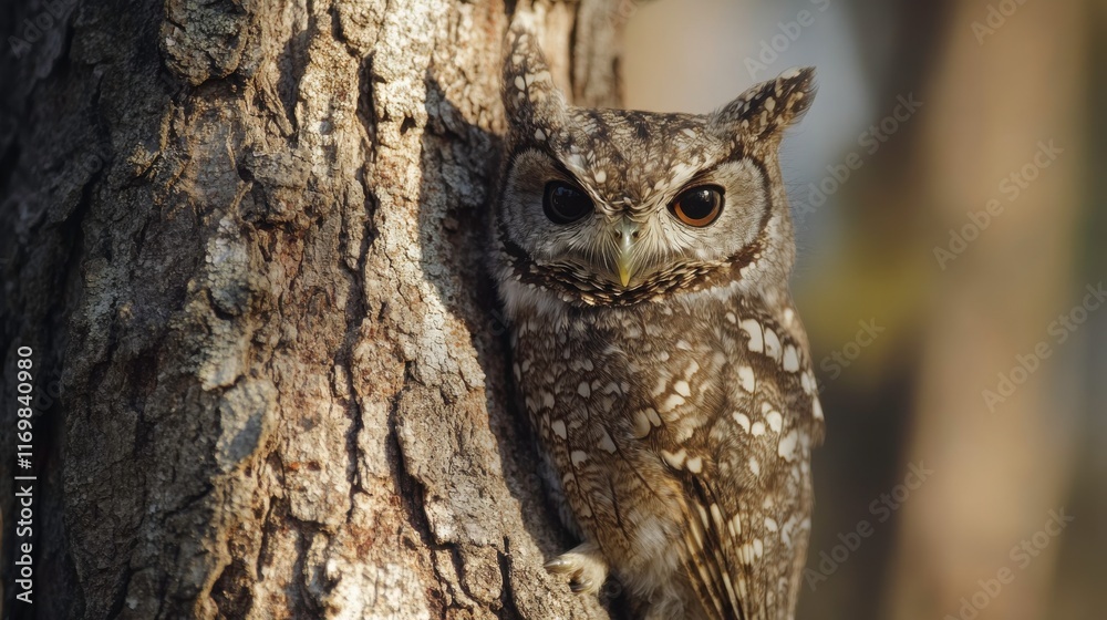 Owl Blending with Tree Bark in Golden Hour Lighting Owl Blending with Tree Bark in Golden Hour Lighting