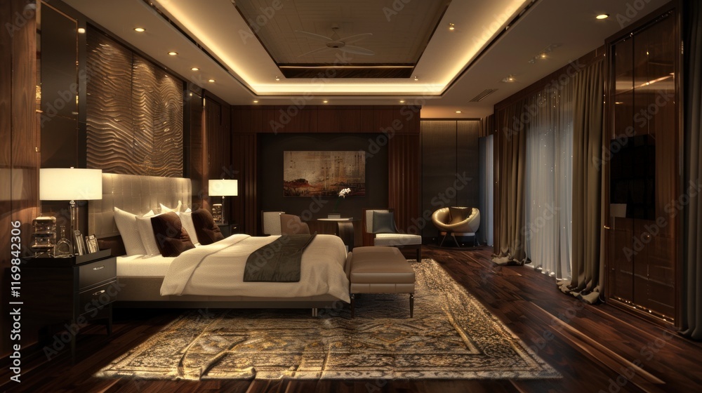 Contemporary bedroom interior with modern design, AI generated images Contemporary bedroom interior with modern design, AI generated images