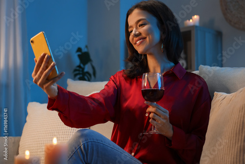 Young woman with wine and m...