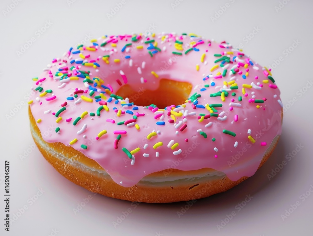 Sweet, colorful donut with white icing and rainbow sprinkles. Sweet, colorful donut with white icing and rainbow sprinkles.