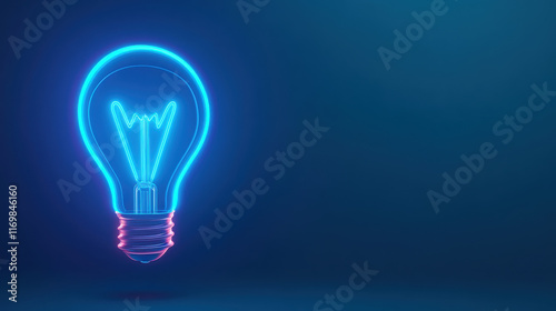 glowing neon light bulb in electric blue hues, symbolizing creativity and innovation