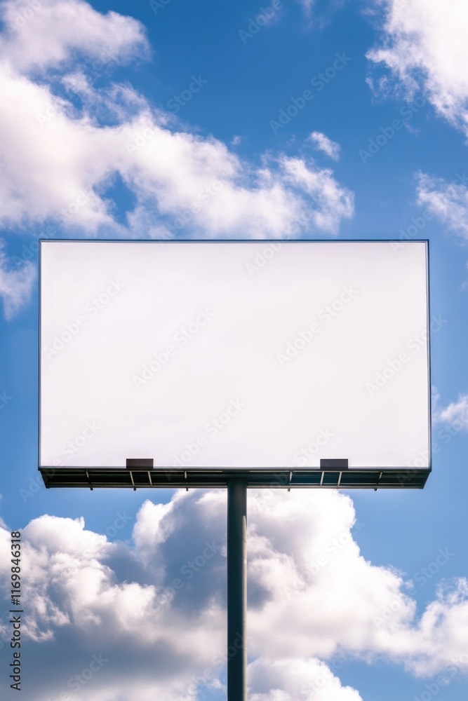Sign on metal pole against backdrop of clouds in blue sky. Sign on metal pole against backdrop of clouds in blue sky.