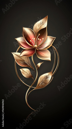 Elegant gold flower design on dark gradient background, exuding luxury, Gold foil effects background.