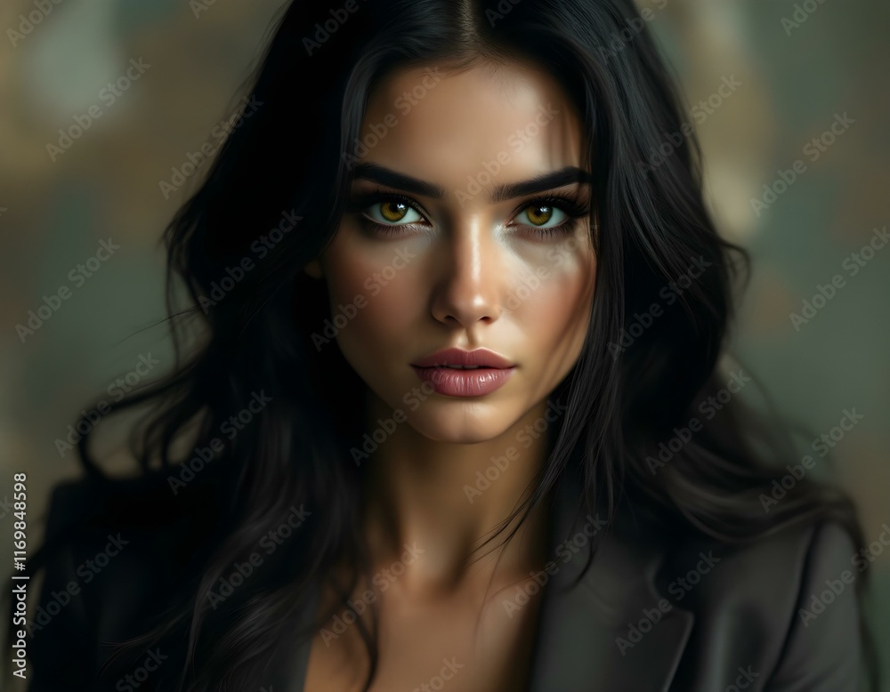 Dark-Haired Woman: A Captivating Portrait in Moody Lighting Dark-Haired Woman: A Captivating Portrait in Moody Lighting
