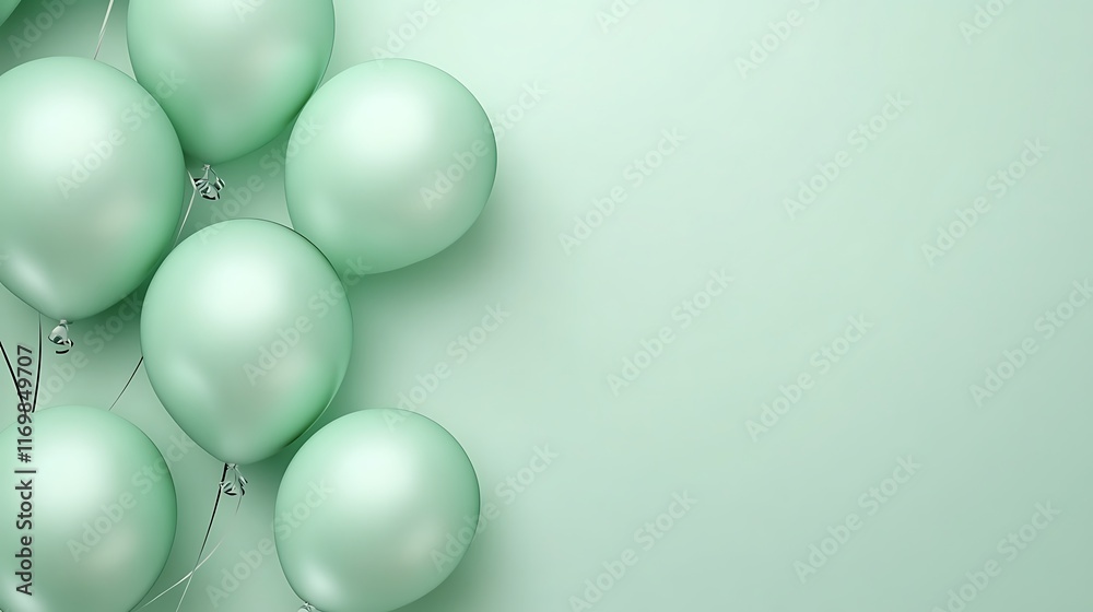Mint Green Balloons Clustered Against a Pale Green Background Mint Green Balloons Clustered Against a Pale Green Background