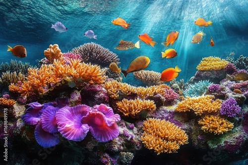 Vibrant coral reefs teeming with diverse marine life provide a vital s photo