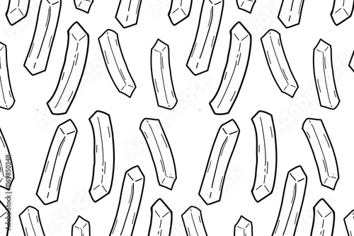 French fries simple minimalist and cute seamless pattern. Pommes frites doodle pattern. For packaging and banner design. Fry potato. Fast food design
