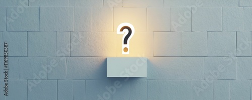 Question Mark concept. Illuminated question mark on a simple wall evokes curiosity and inquiry.
