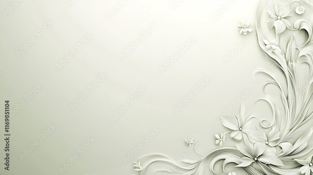 Elegant White Floral Design On Pale Green Background Elegant White Floral Design On Pale Green Background