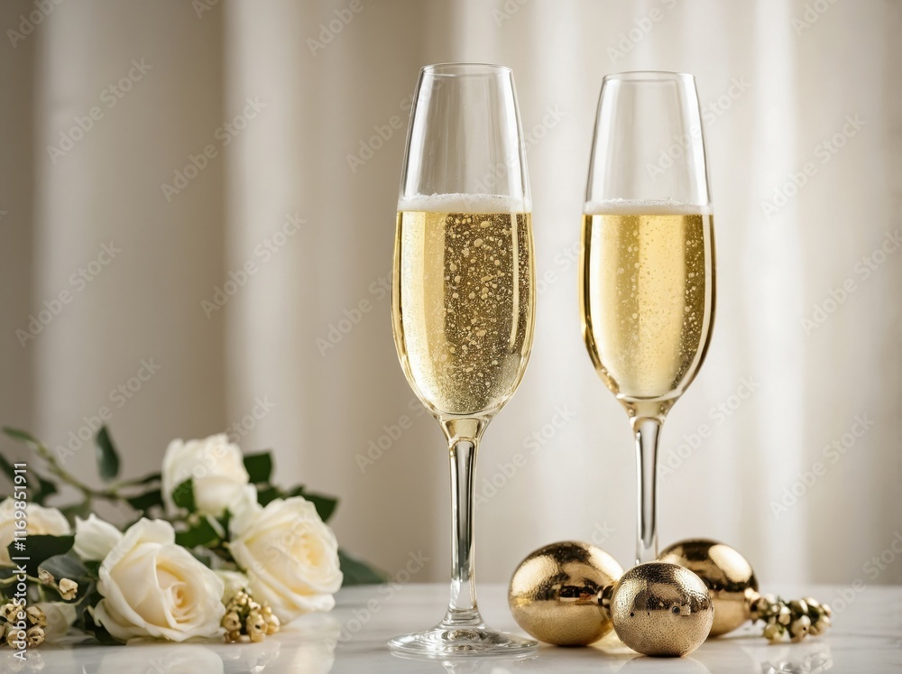 A tall flute glass filled with pale golden Prosecco, with delicate bubbles rising to the surface A tall flute glass filled with pale golden Prosecco, with delicate bubbles rising to the surface