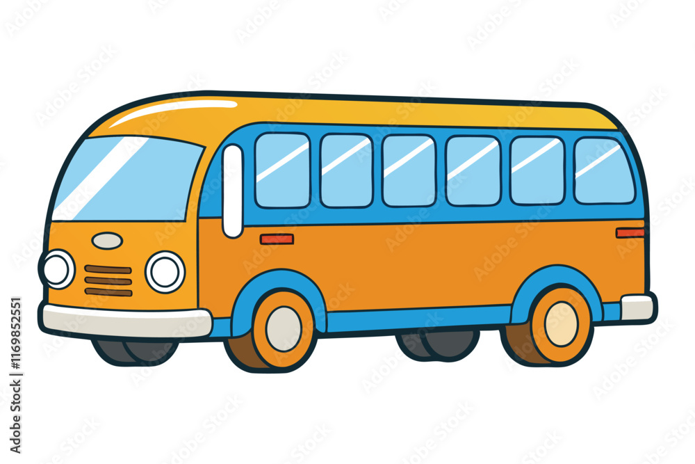 Colorful cartoon illustration of retro style bus icon with vibrant design and detailed features on a white background Colorful cartoon illustration of retro style bus icon with vibrant design and detailed features on a white background