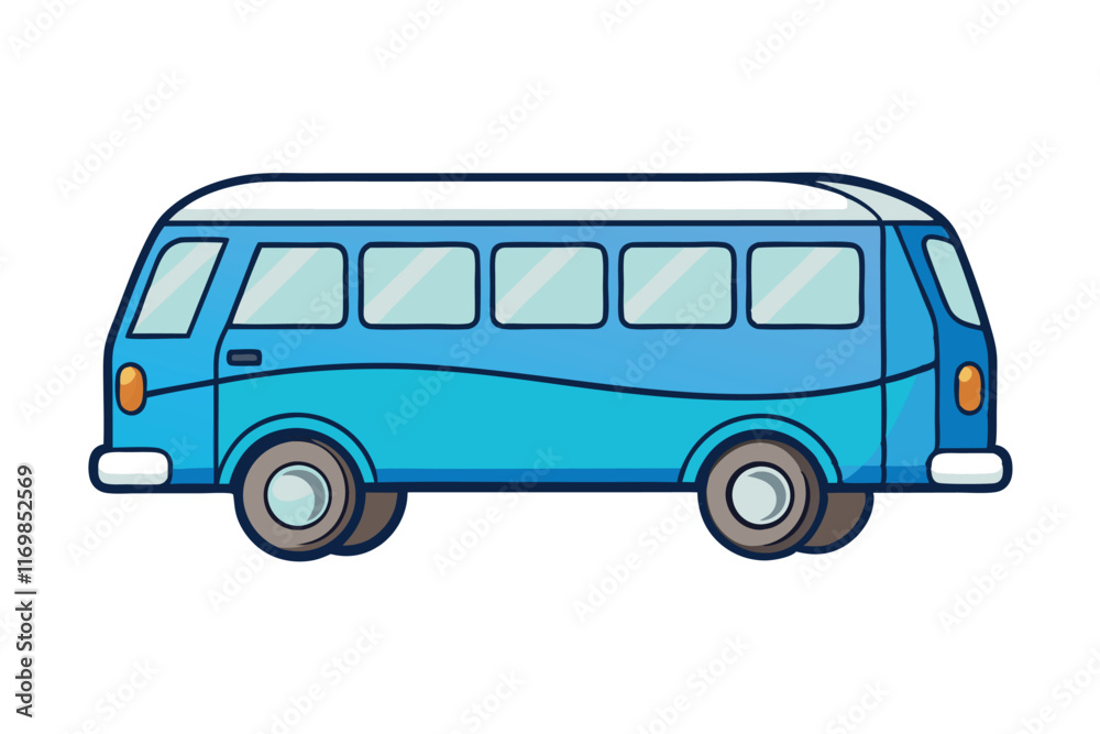 Cute and playful cartoon bus illustration, featuring colorful retro style details isolated on a clean white background Cute and playful cartoon bus illustration, featuring colorful retro style details isolated on a clean white background