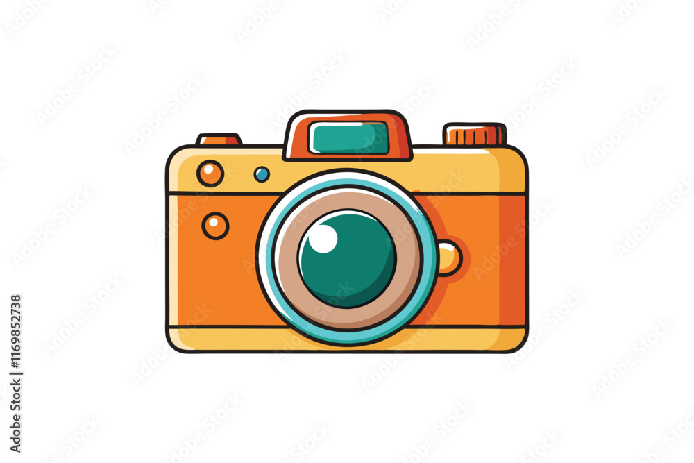 Cartoon camera illustration with bold colors and clean lines, suitable for creative projects, apps, or digital media visuals Cartoon camera illustration with bold colors and clean lines, suitable for creative projects, apps, or digital media visuals