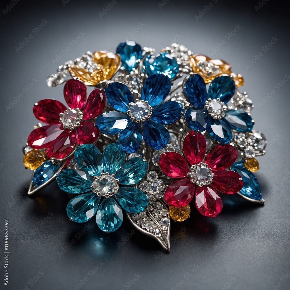 Fototapeta premium A brooch shaped like a cluster of crystal flowers.