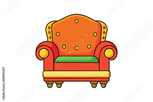 Bright and modern armchair graphic design with detailed buttoned upholstery and bold color contrast