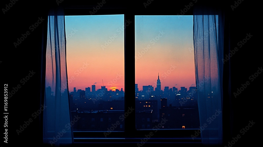 Cityscape Sunset View Through Window Cityscape Sunset View Through Window
