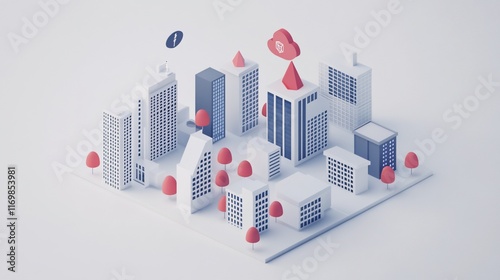 Cloud Computing in Smart City: A 3D Isometric Visualization of Data Network and Infrastructure photo