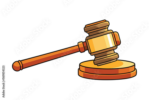 Bright and artistic gavel and sound block illustration in bold colors, ideal for legal, judicial, auction concepts