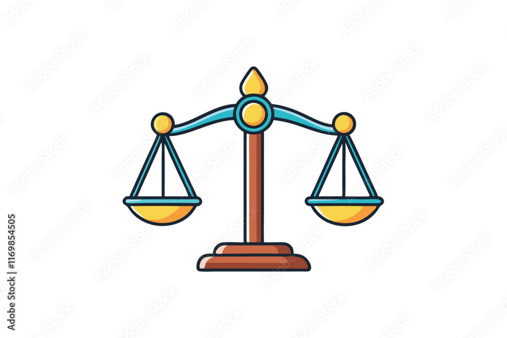 Justice scales icon in flat cartoon design, perfect for law related illustrations, representing fairness, equality, and legal balance Justice scales icon in flat cartoon design, perfect for law related illustrations, representing fairness, equality, and legal balance