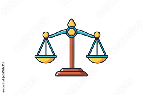 Justice scales icon in flat cartoon design, perfect for law related illustrations, representing fairness, equality, and legal balance