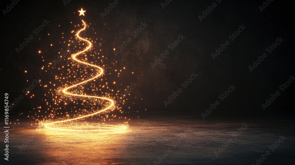 Obraz premium A sparkling Christmas tree made of shimmering light on a dark background, evoking holiday joy and warmth.