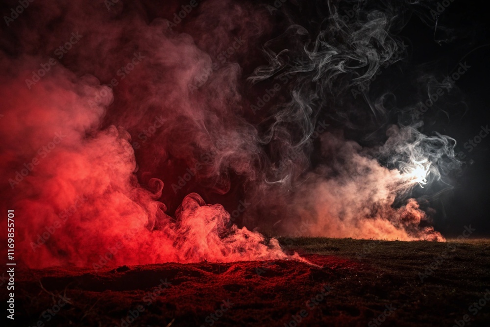 Fototapeta premium Dark background smoke curtains red light. Copy space