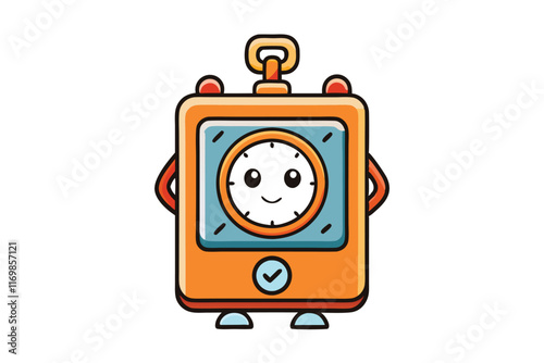 Cute timer character featuring a smiling face, colorful design, and whimsical details for creative projects and concepts