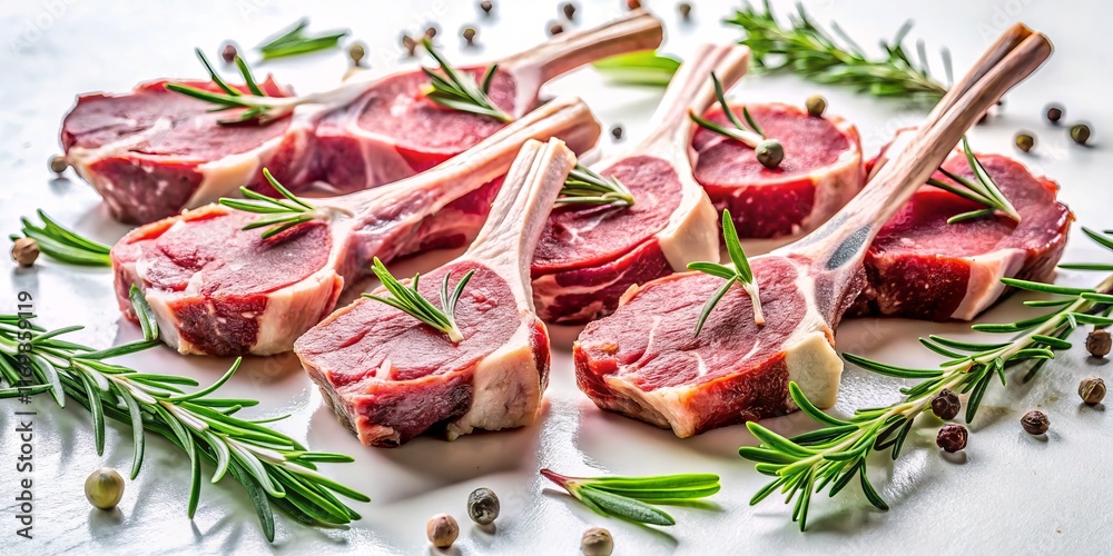 Raw Lamb Chops, White Background, Ready to Cook - Premium Stock Photo Raw Lamb Chops, White Background, Ready to Cook - Premium Stock Photo
