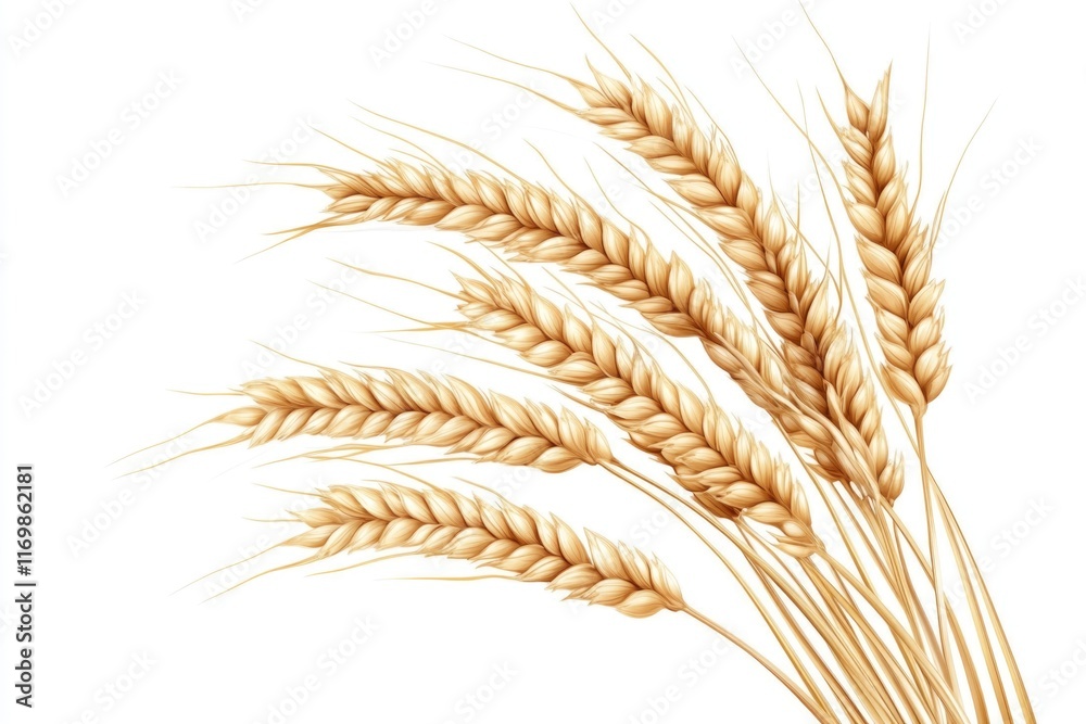 Fototapeta premium Bunch of wheat is shown in a close up. The wheat is golden and has a rustic appearance. Concept of warmth and comfort, as the wheat is a staple food in many cultures