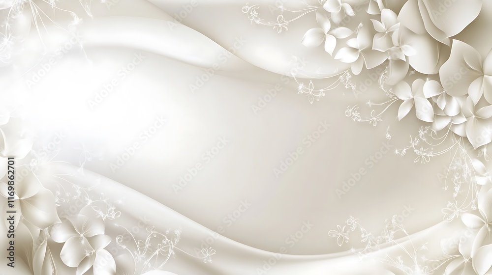 Fototapeta premium Elegant White Flowers and Soft Draped Fabric Background