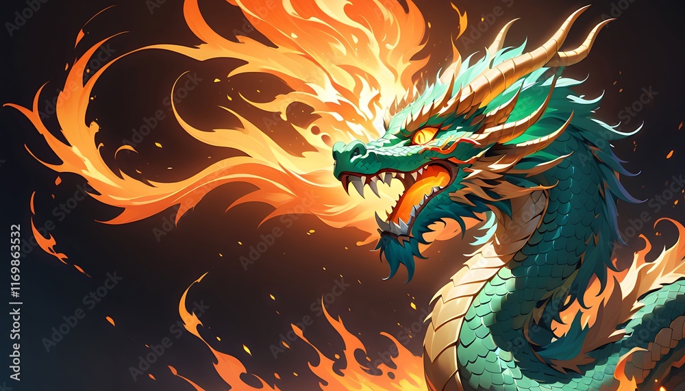 Fierce Chinese Dragon Illustration, Perfect for Game Art or Fantasy Design Fierce Chinese Dragon Illustration, Perfect for Game Art or Fantasy Design