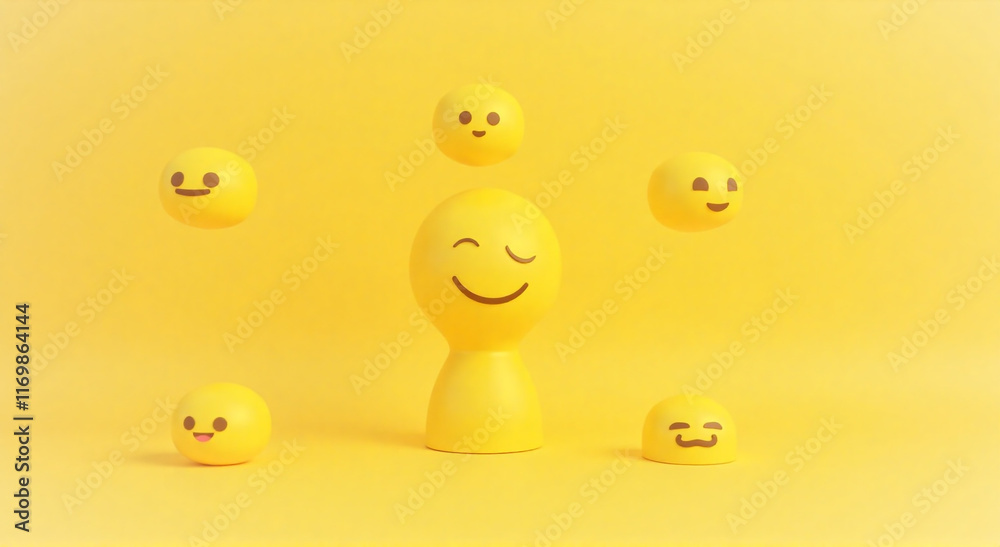 Fototapeta premium happy smil, smiley, smile, face, happy, yellow, ball, emoticon, symbol, happiness, icon, emotion, 3d, illustration, smiling, cheerful, cartoon, joy, isolated, fun, funny, expression, sign, whitey face
