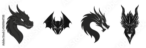 Wallpaper Mural A collection of four intricate black dragon designs showcasing various features. Torontodigital.ca