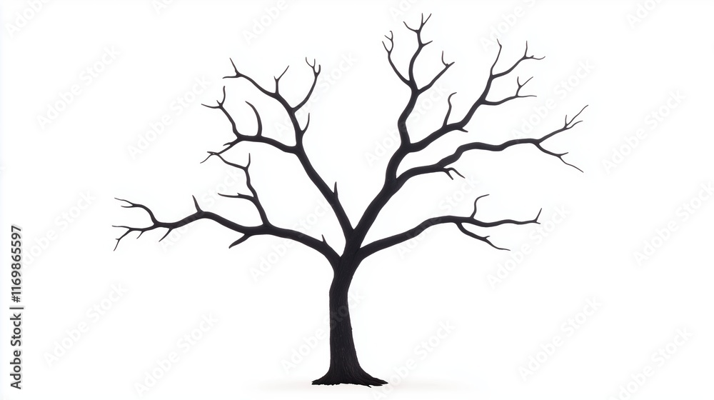 Fototapeta premium Leafless Old Spooky Tree Isolated on White Background Perfect for Halloween Designs and Nature Concepts in Minimalistic Styles