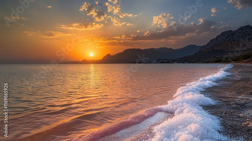 Sunset over laguna rosa pink lake akrata greece landscape photography photo